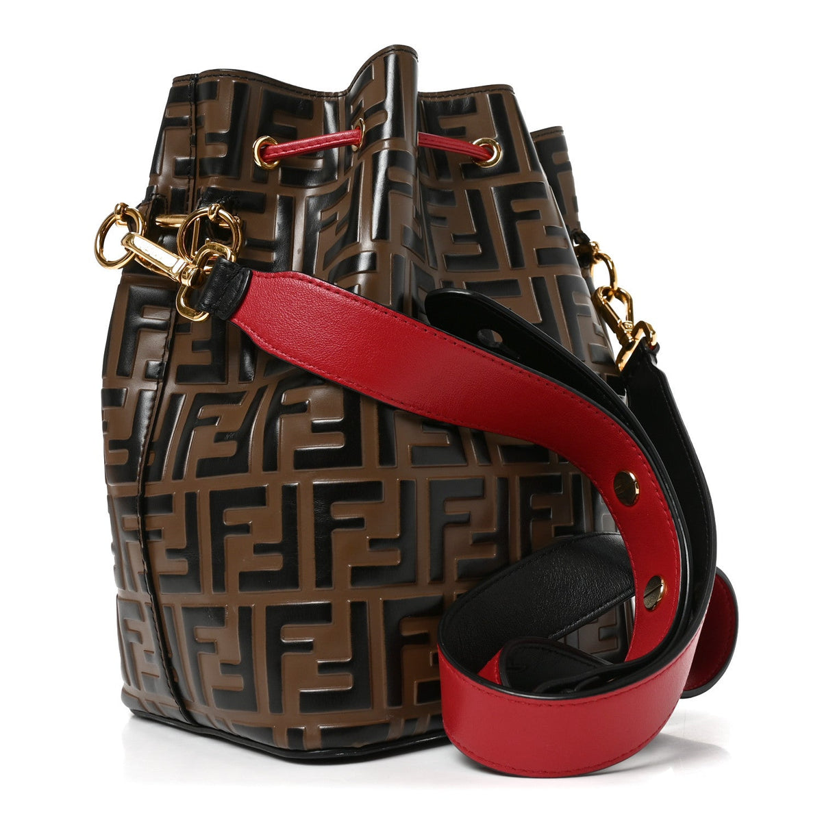 Vitello Grace F is Fendi Bi-Color FF 1974 Embossed Grande Mon Tresor Bucket Bag Maya Black Fragola