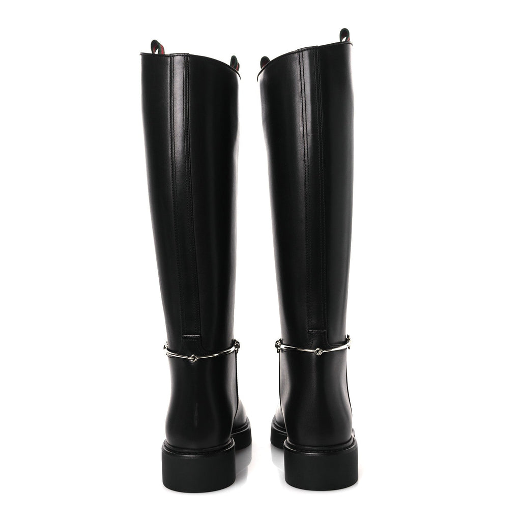 Shiny Calfskin Michelangelo Slim Horsebit Riding Boots 36 Black