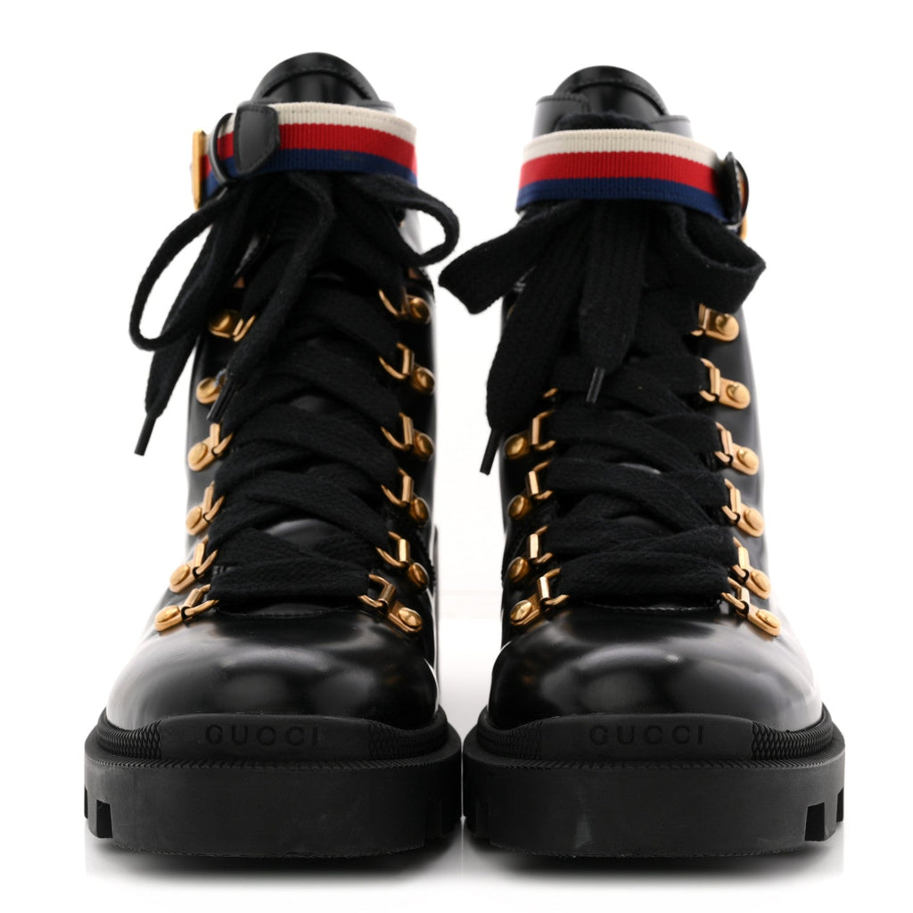 Calfskin Sylvie Web Womens Lace Up Combat Boots 38 Black