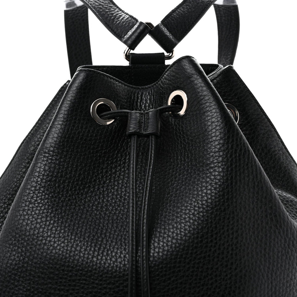 Pebbled Calfskin Small Soho Drawstring Backpack Black