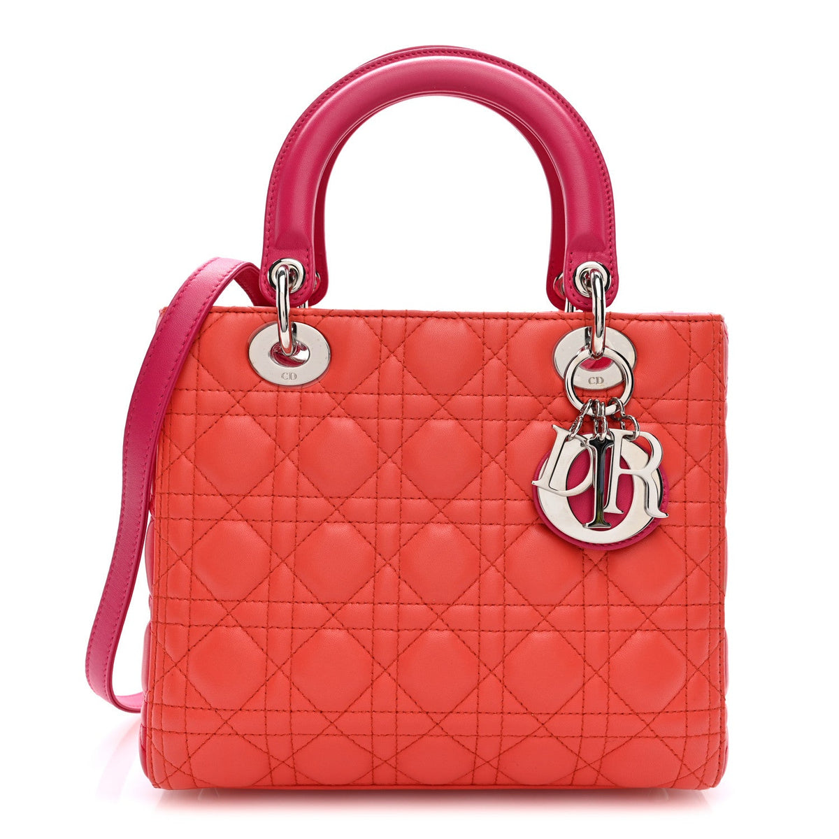 Lambskin Cannage Tri-Color Medium Lady Dior Orange Riviera Fuchsia Cosmopolitan Lipstick Natural