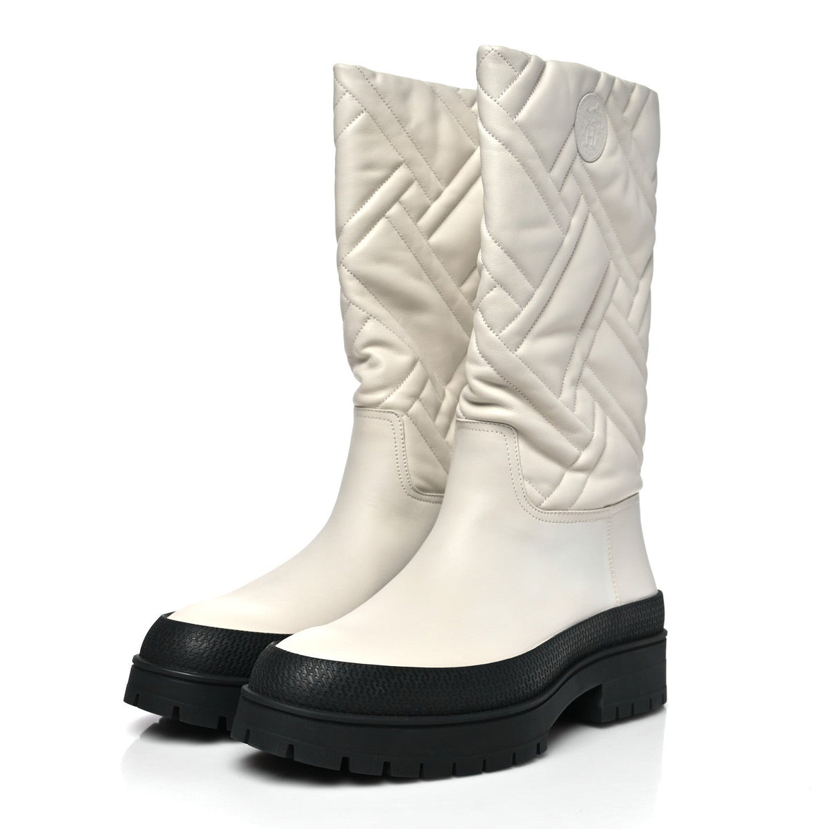 Goatskin Quilted Fuji Boots  40 Beige Glasie