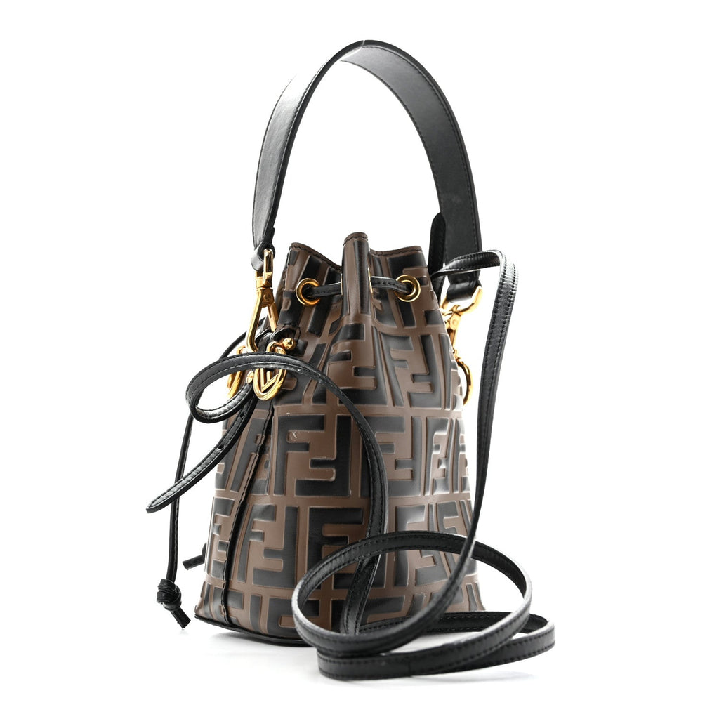Vitello Liberty F is Fendi Bi-Color FF 1974 Embossed Mini Mon Tresor Bucket Bag Maya Black