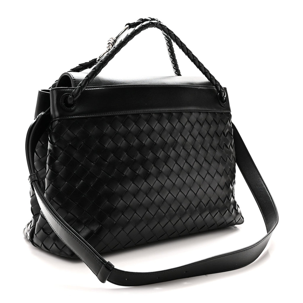 Calfskin Intrecciato Medium Andiamo Messenger Bag Black