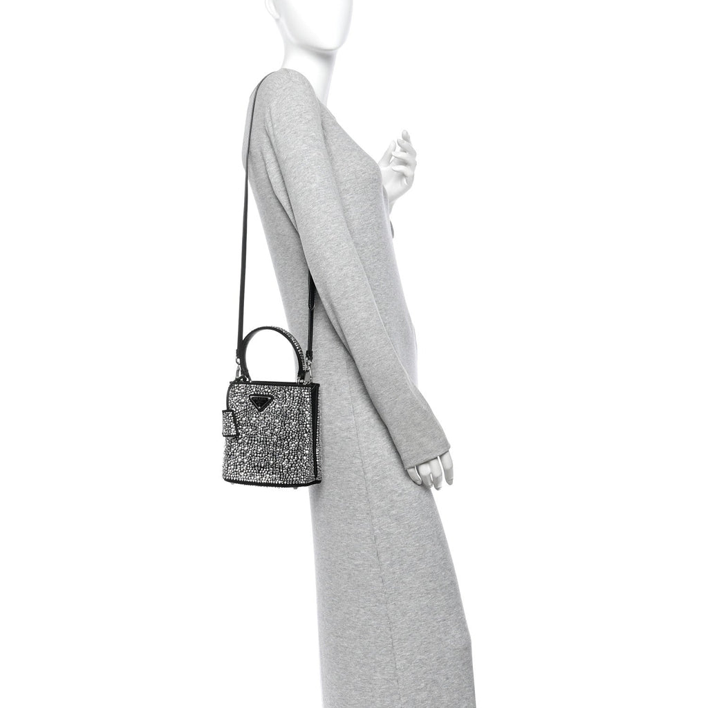 Satin Crystal Small Panier Bucket Bag Metal