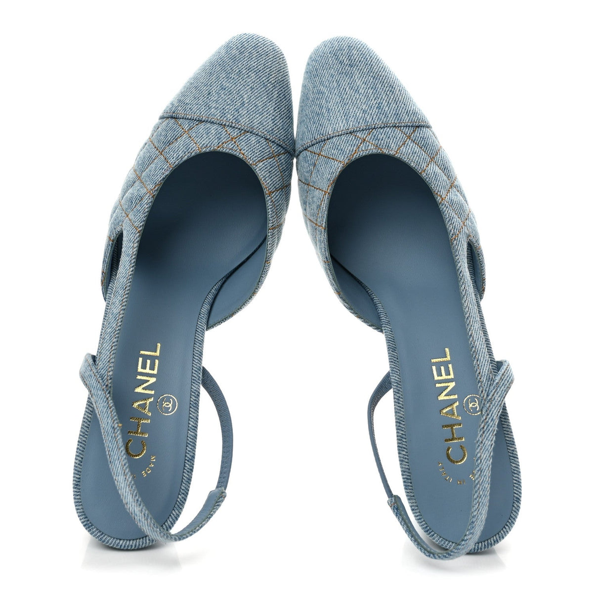 Denim Quilted Cap Toe Slingback Pumps 40 Light Blue