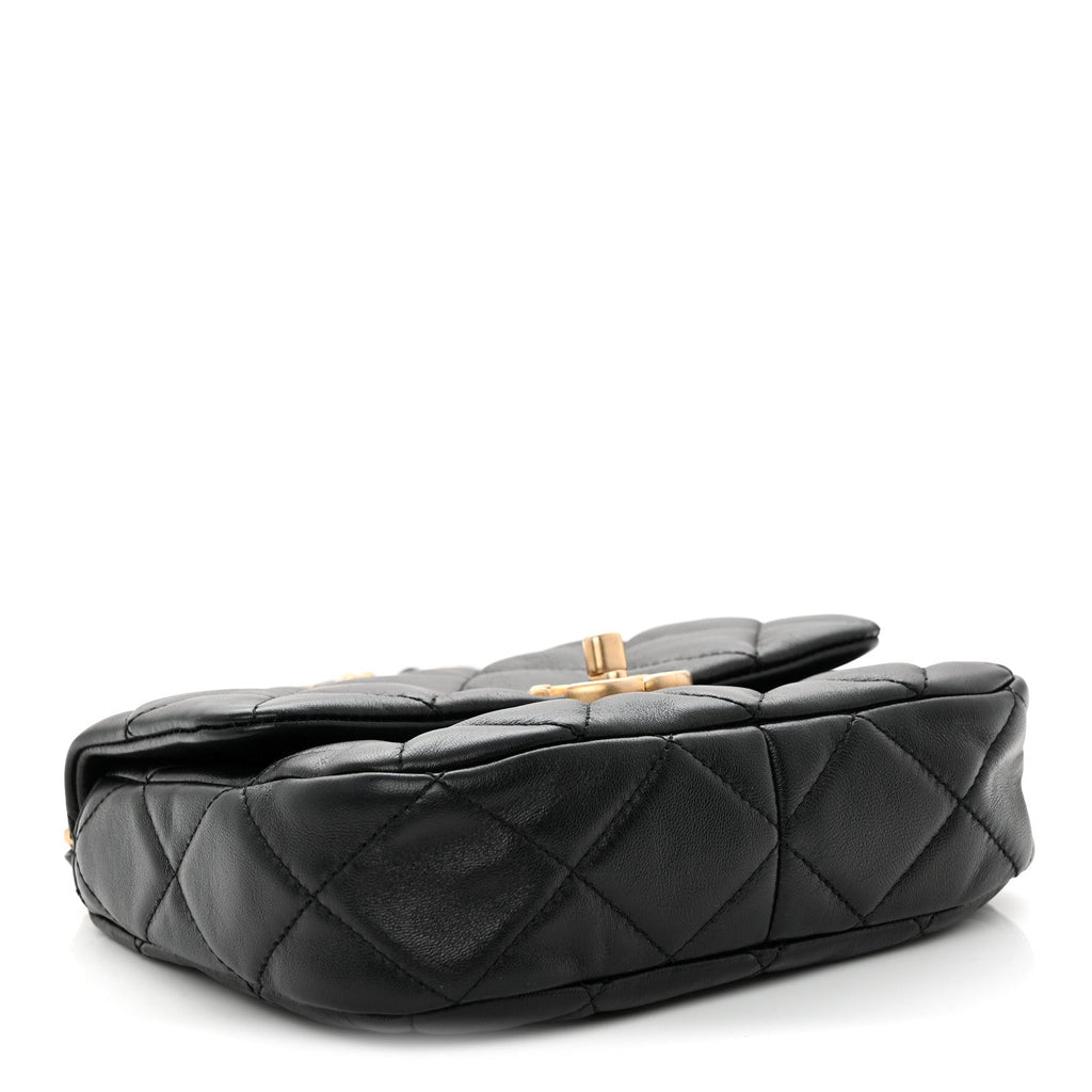 Lambskin Quilted Mini Lacquered Chain Flap Black