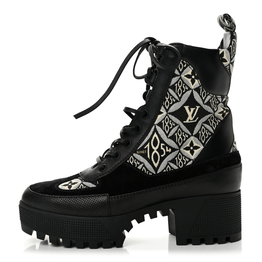 Suede Calfskin Jacquard Since 1854 Laureate Platform Desert Boots 35.5 Black