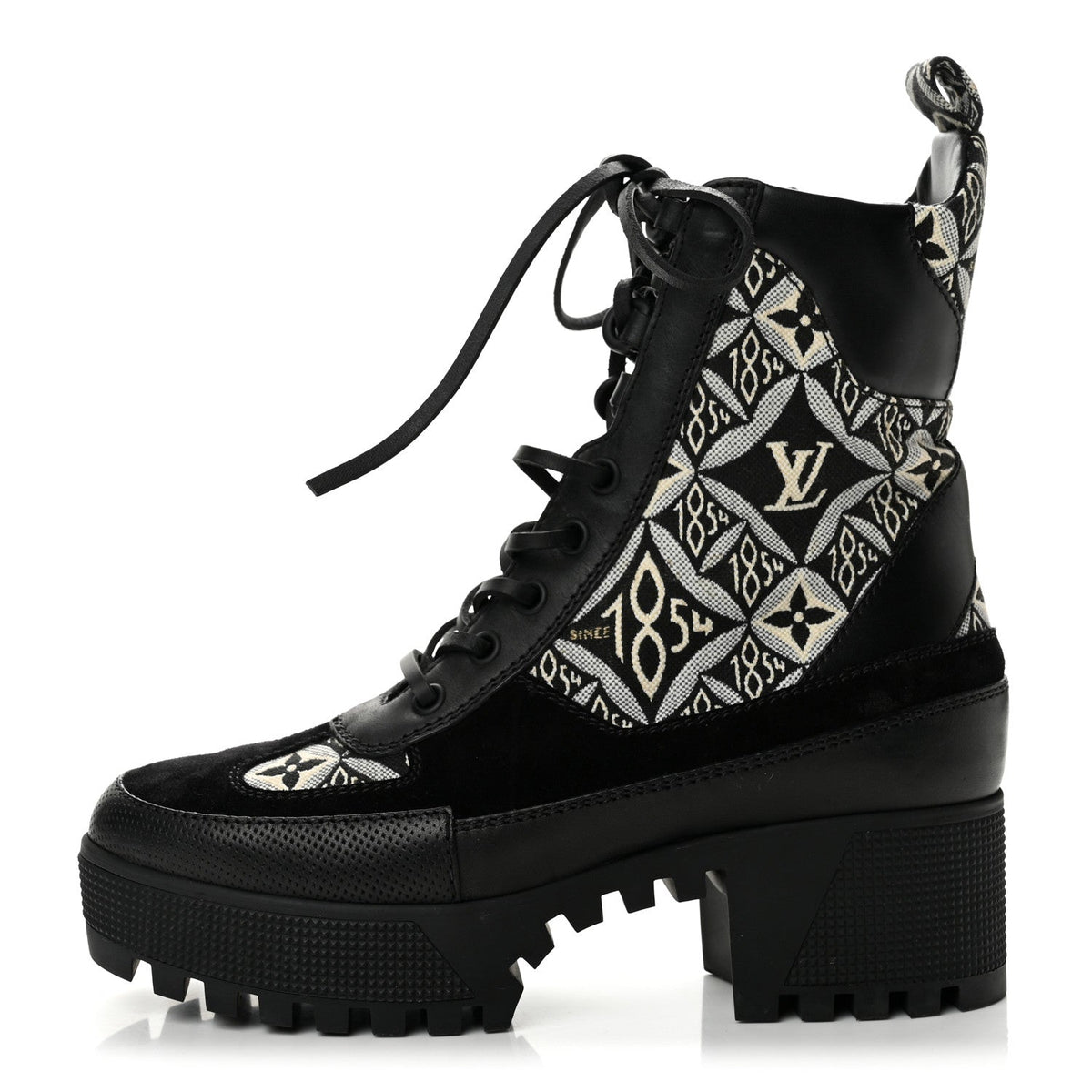Suede Calfskin Jacquard Since 1854 Laureate Platform Desert Boots 35.5 Black
