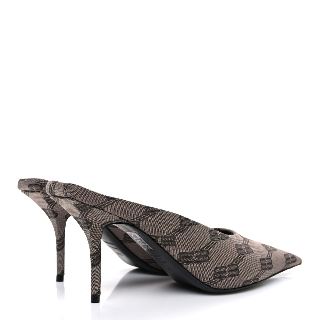 BB Monogram Square Knife 80mm Mule Pumps 38.5 Dark Mink Grey Dark Brown