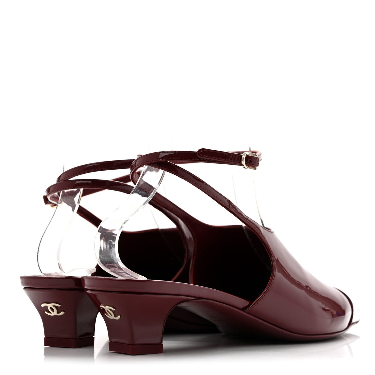 Patent Calfskin Cap Toe CC Slingback Pumps 38 Dark Burgundy