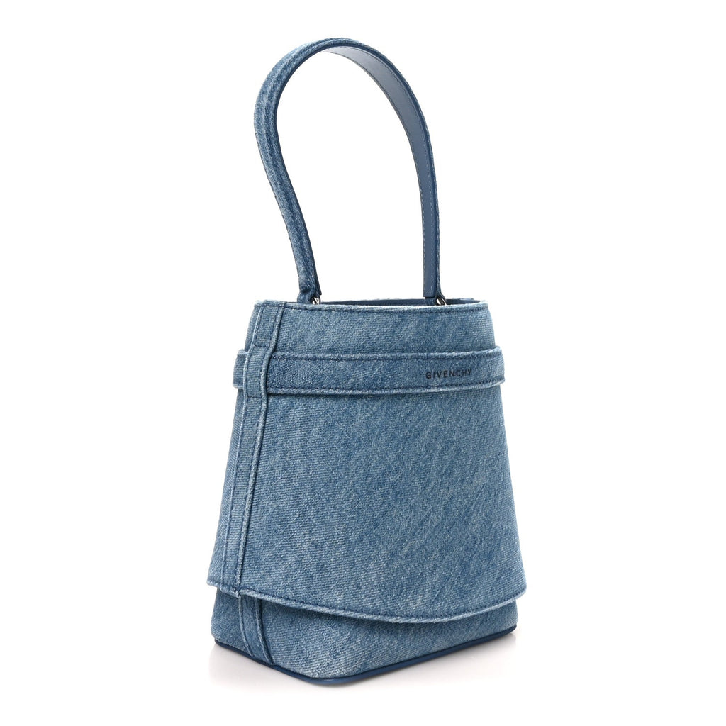 Denim Shark Lock Bucket Bag Medium Blue