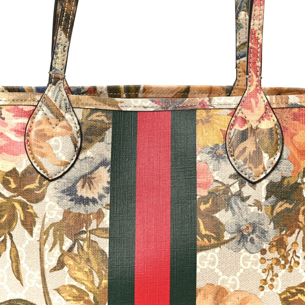 GG Supreme Monogram Water Flora Web Small Ophidia Tote Beige White Multicolor