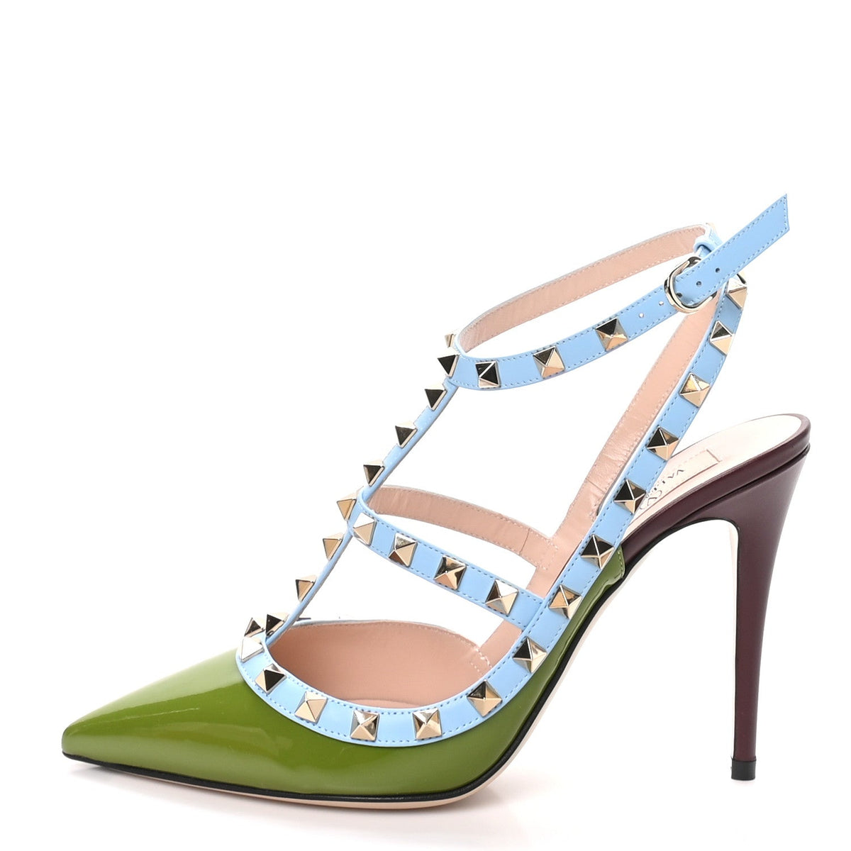 Patent Nappa Rockstud Ankle Strap 100mm Pumps 39 Chartreuse Multicolor