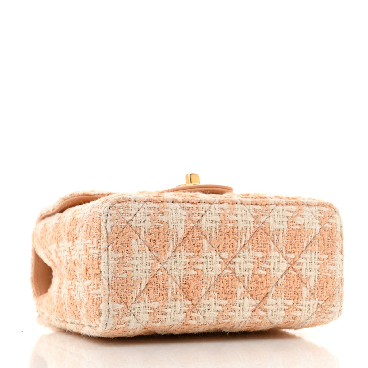 Tweed Handle Crush Top Handle Flap Bag Orange Ecru