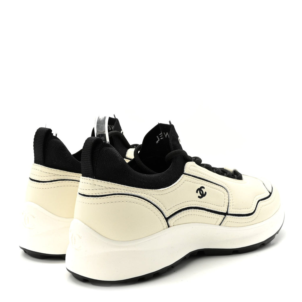 Calfskin Mixed Fibers CC Sneakers 39.5 Ivory Black