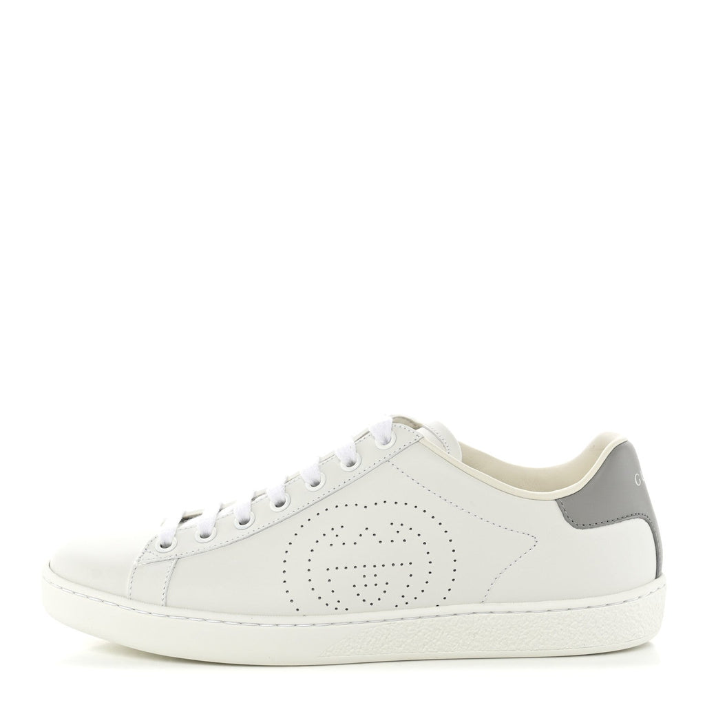 Calfskin Interlocking G Perforated Womens Ace Sneakers 38 White Grey Sky