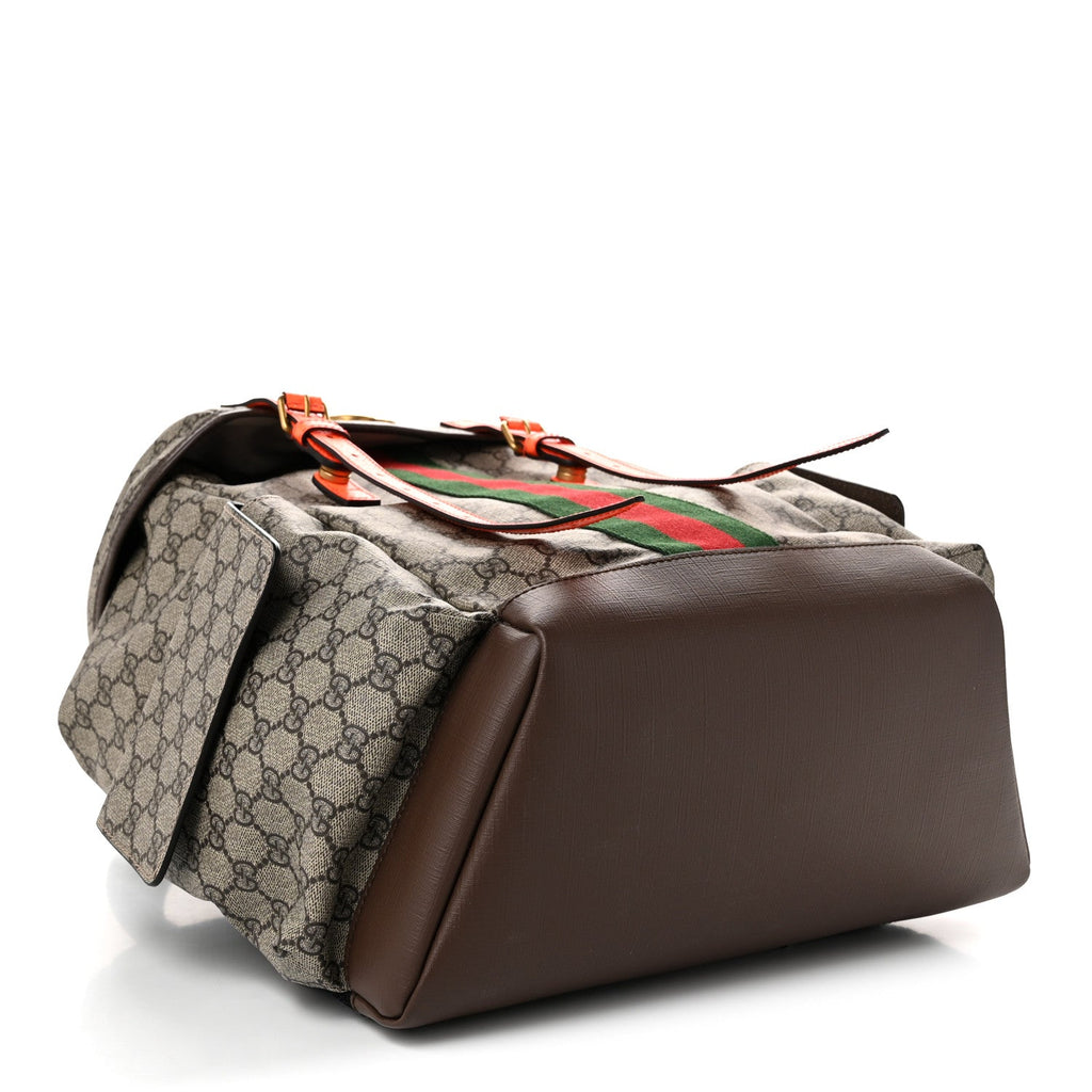 GG Supreme Monogram Medium Ophidia Double Buckle Backpack Beige Ebony Neon Orange