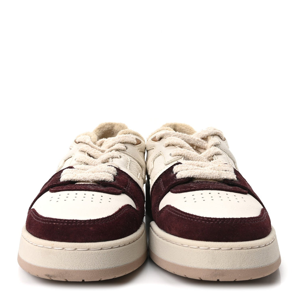 Grained Calfskin Mens Fendi Match Low Top Sneakers 7 White Burgundy Amber