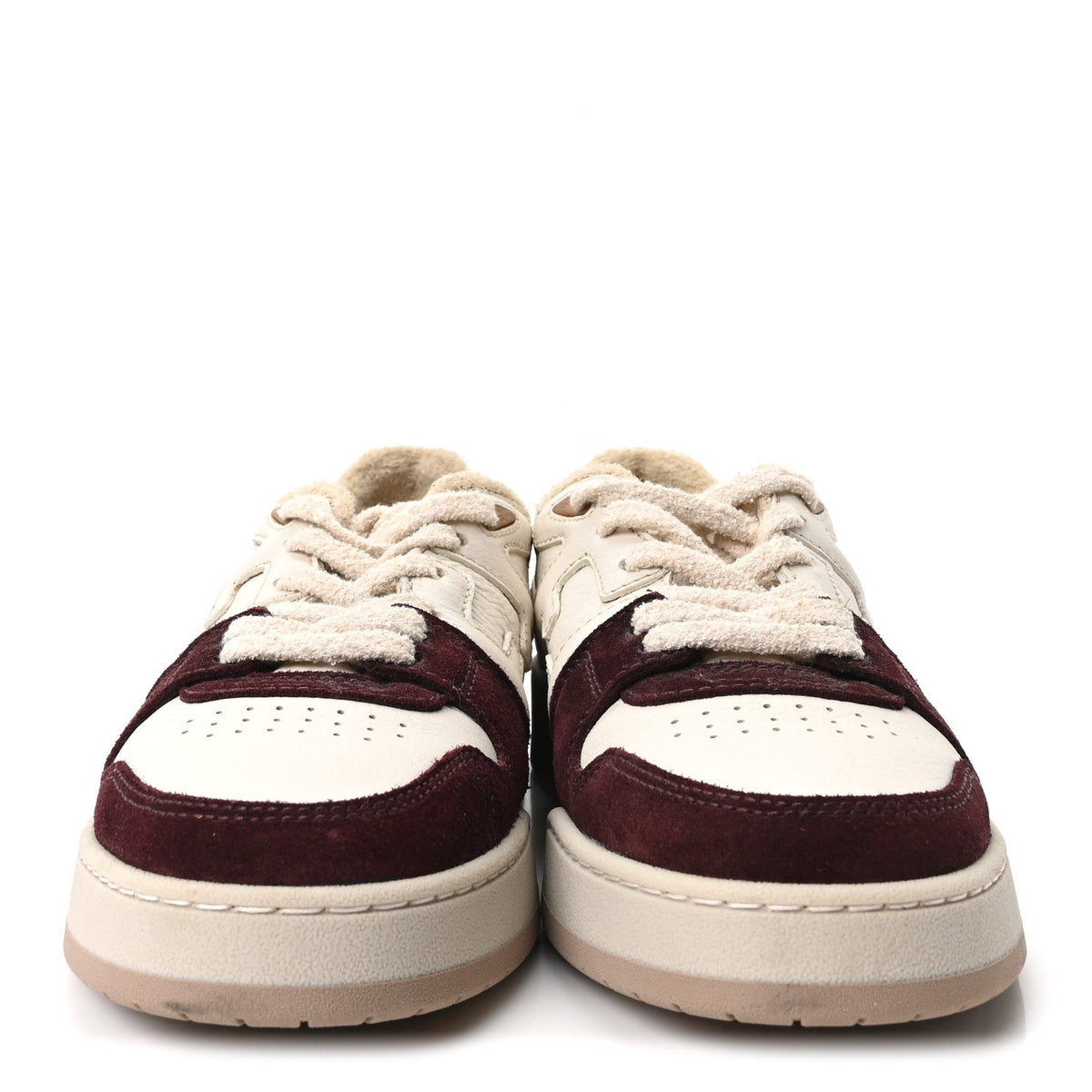 Grained Calfskin Mens Fendi Match Low Top Sneakers 7 White Burgundy Amber