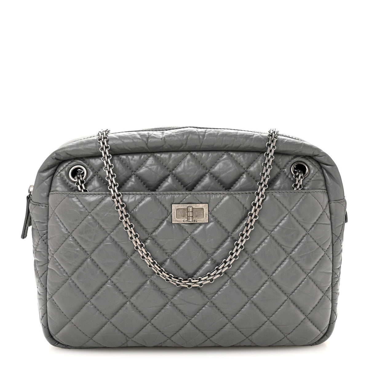 Aged Calfskin Quilted Large Reissue Camera Case Grey