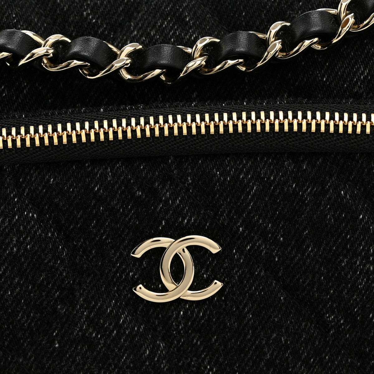 Denim Quilted Small Preppy Pocket Clutch With Chain  Black