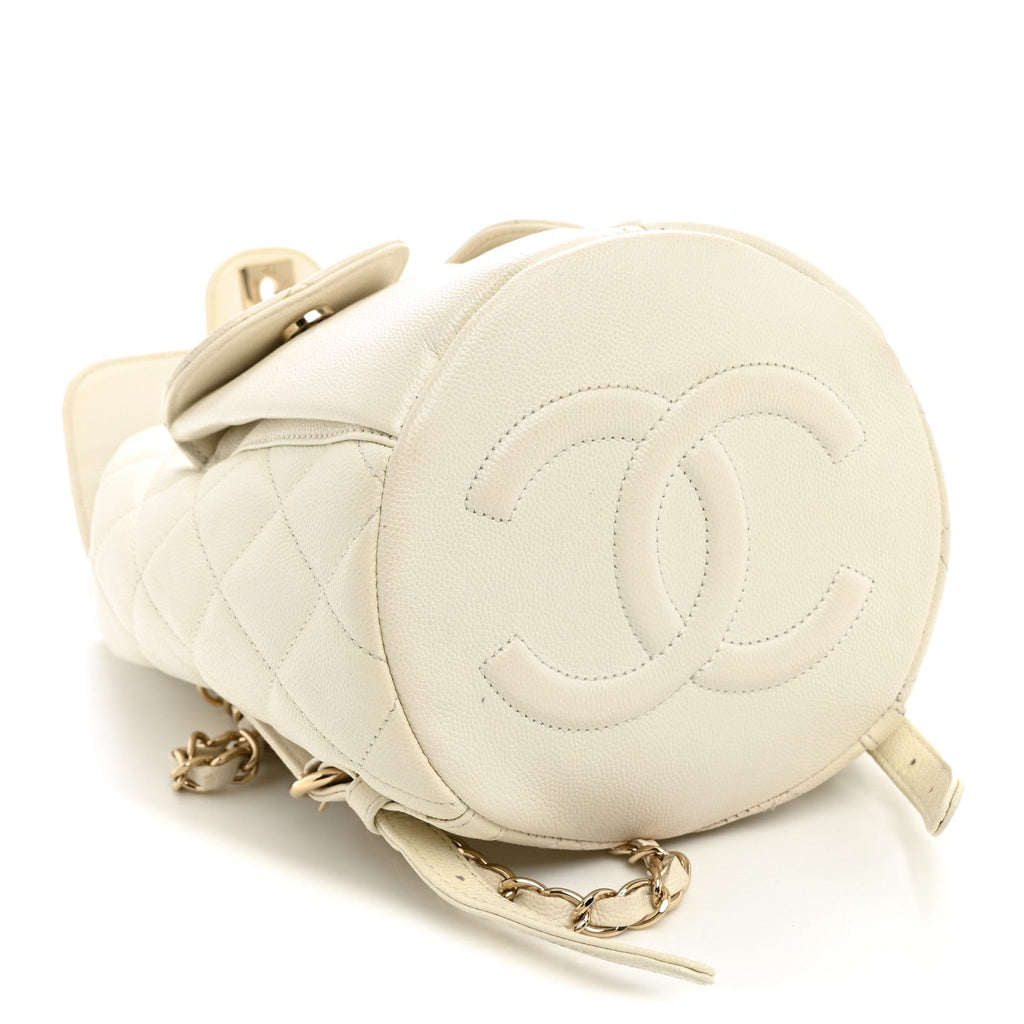 Caviar Quilted Double Pocket Backpack White