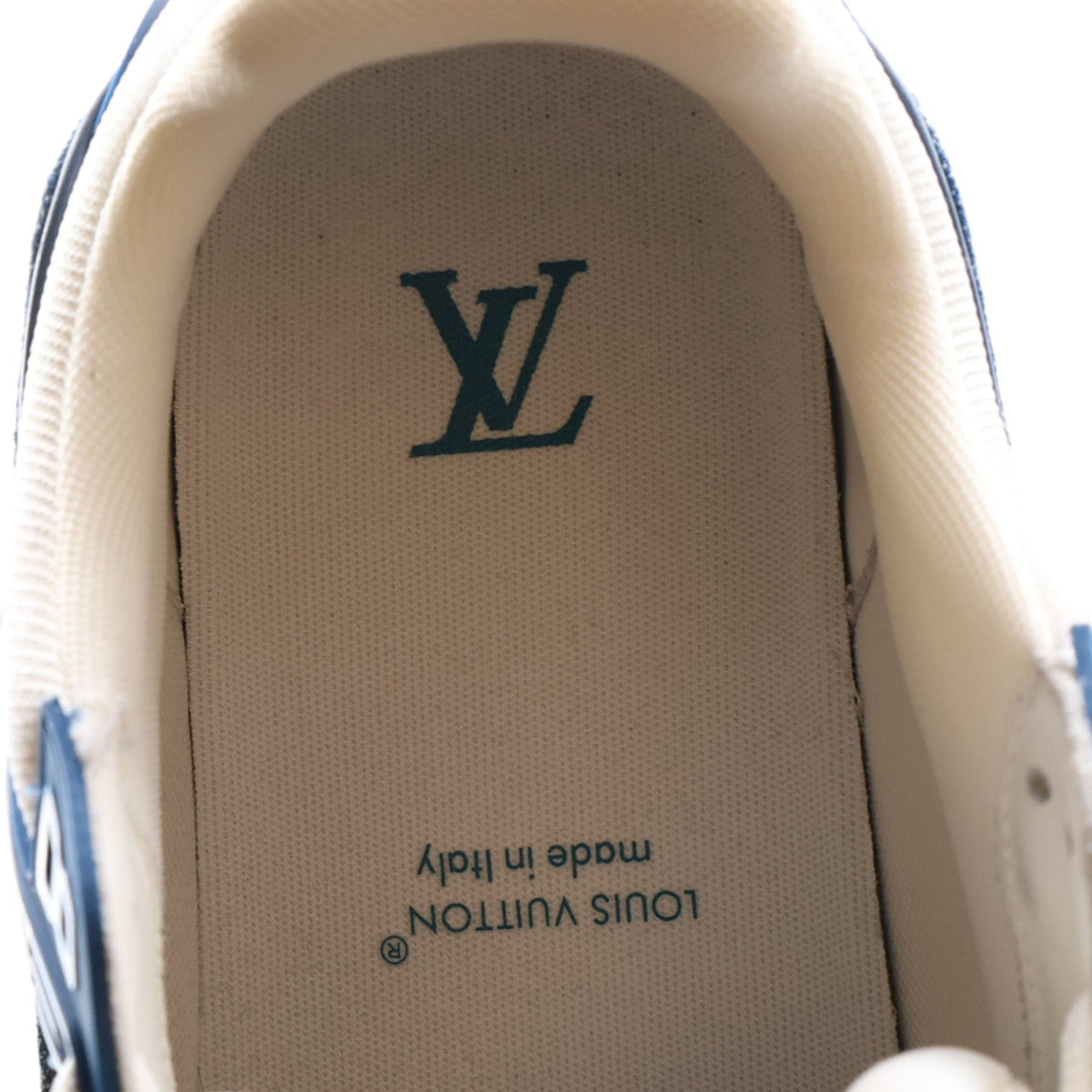 Calfskin Embossed Monogram Denim Womens LV Trainer Sneakers 40 Blue