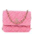 Tweed Quilted Flap Chain Waist Bag Pink