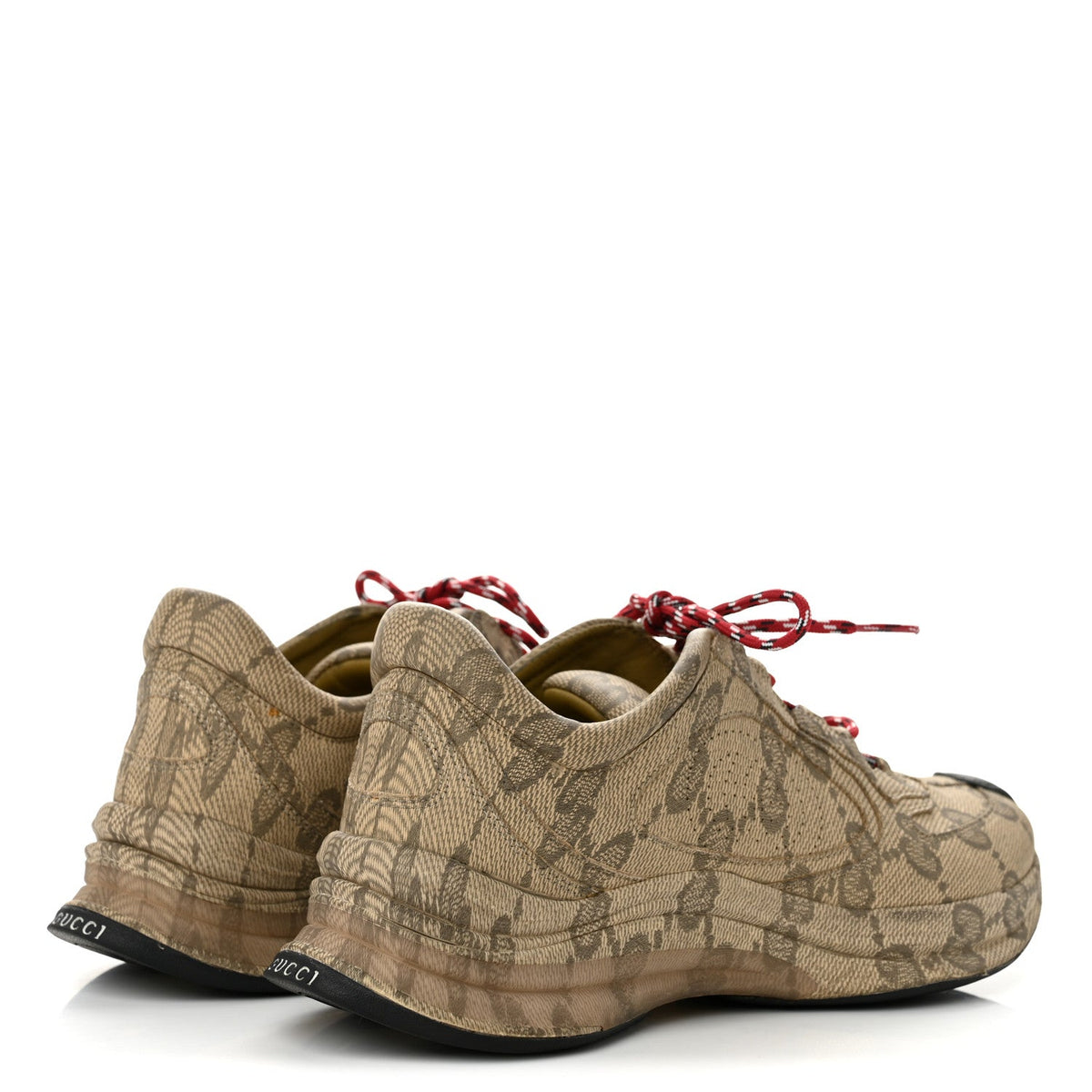 Ultralight Plume Calfskin Monogram Printed Mens Gucci Run Sneakers 6.5 Beige Ebony