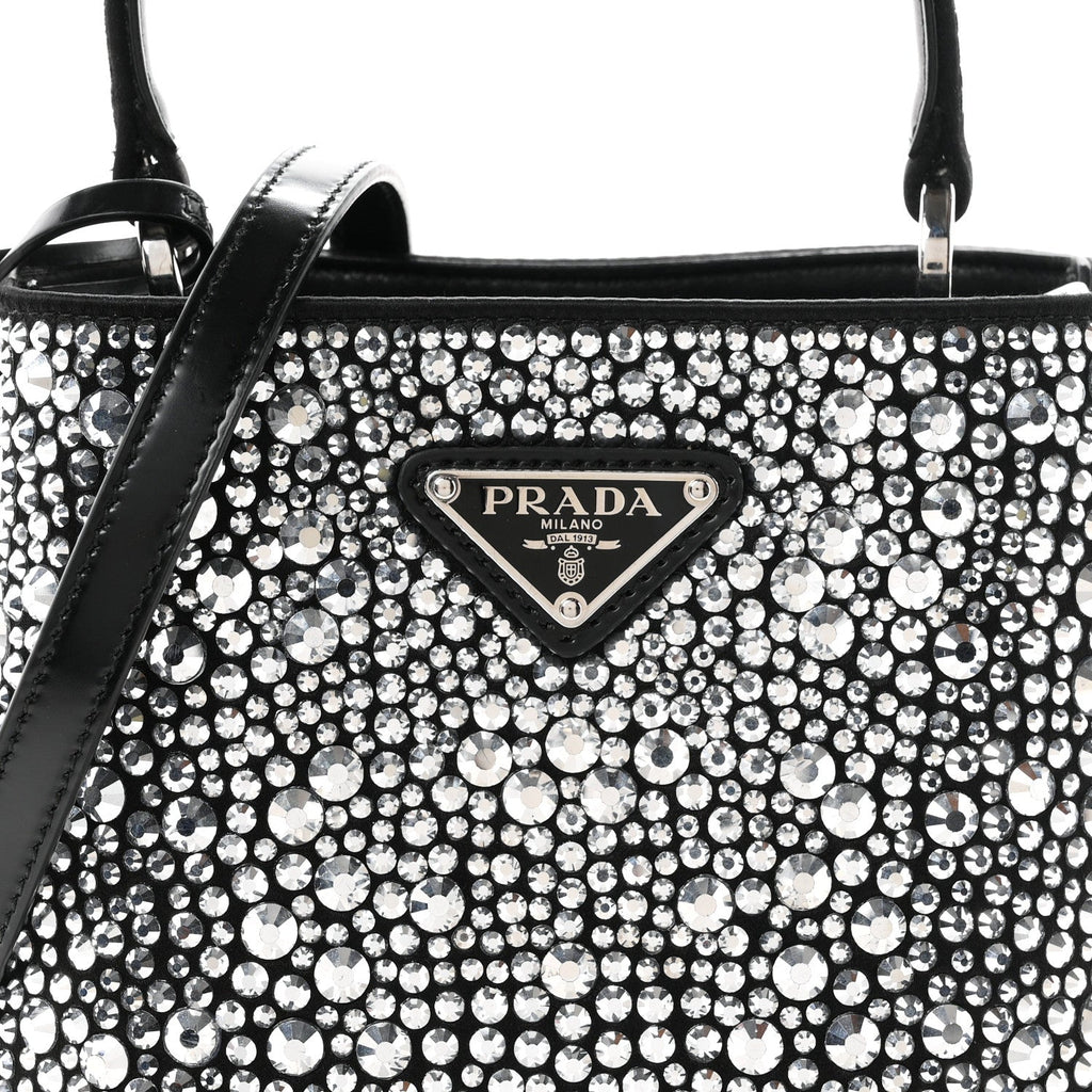 Satin Crystal Small Panier Bucket Bag Metal