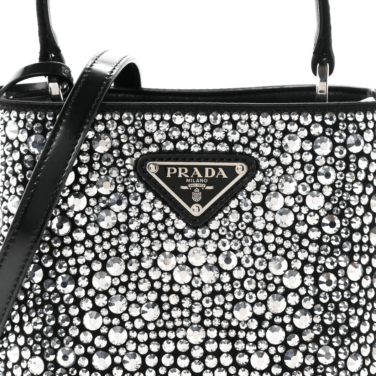 Satin Crystal Small Panier Bucket Bag Metal