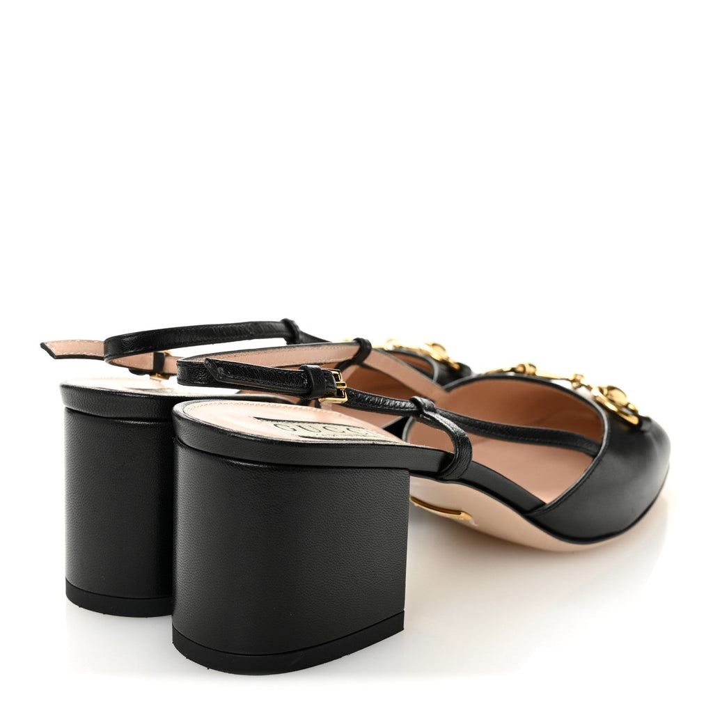 Malaga Kid Horsebit 70mm Slingback Pumps 36  Black