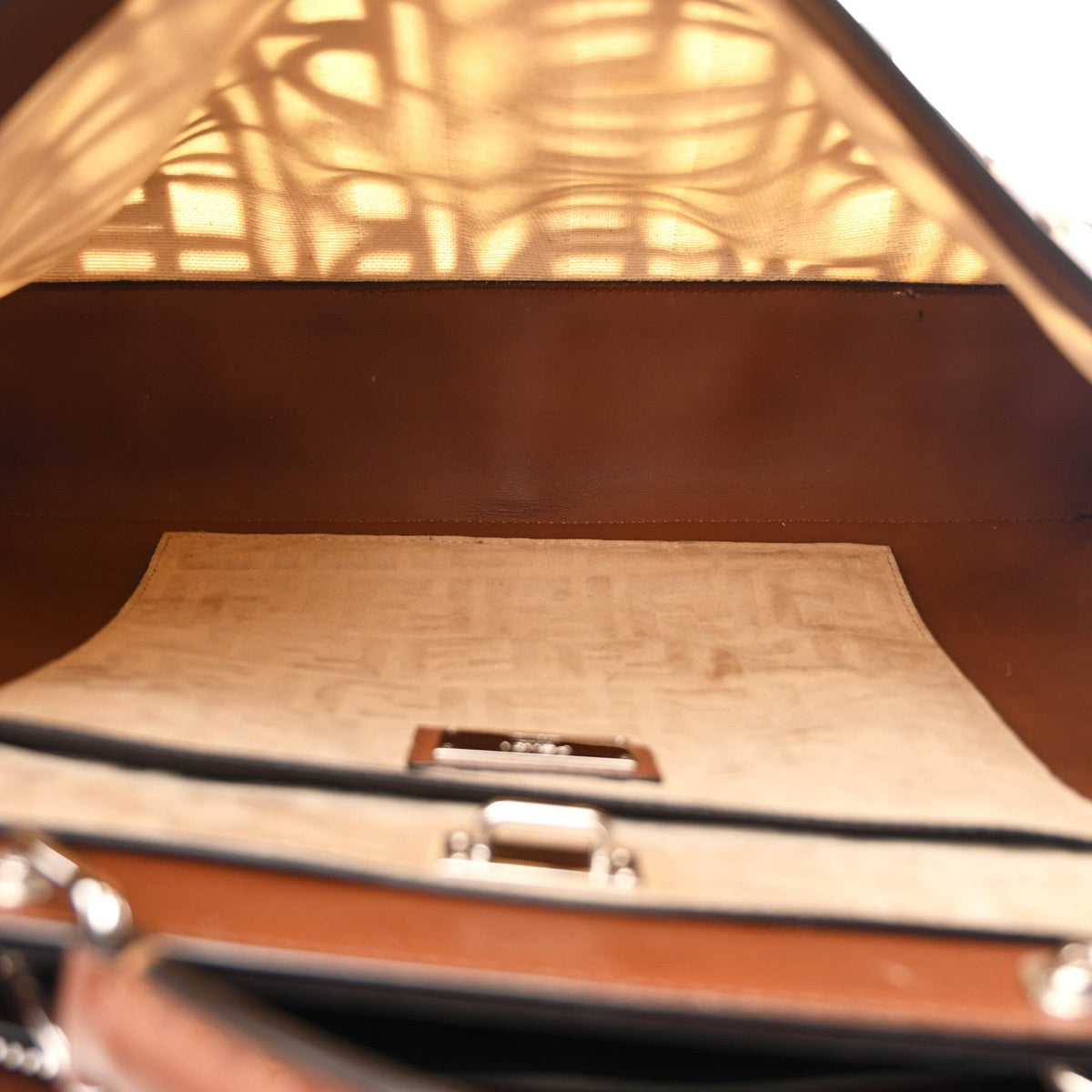 Canvas Calfskin Laser Cut Large Peekaboo Iconic Essential Satchel Brown