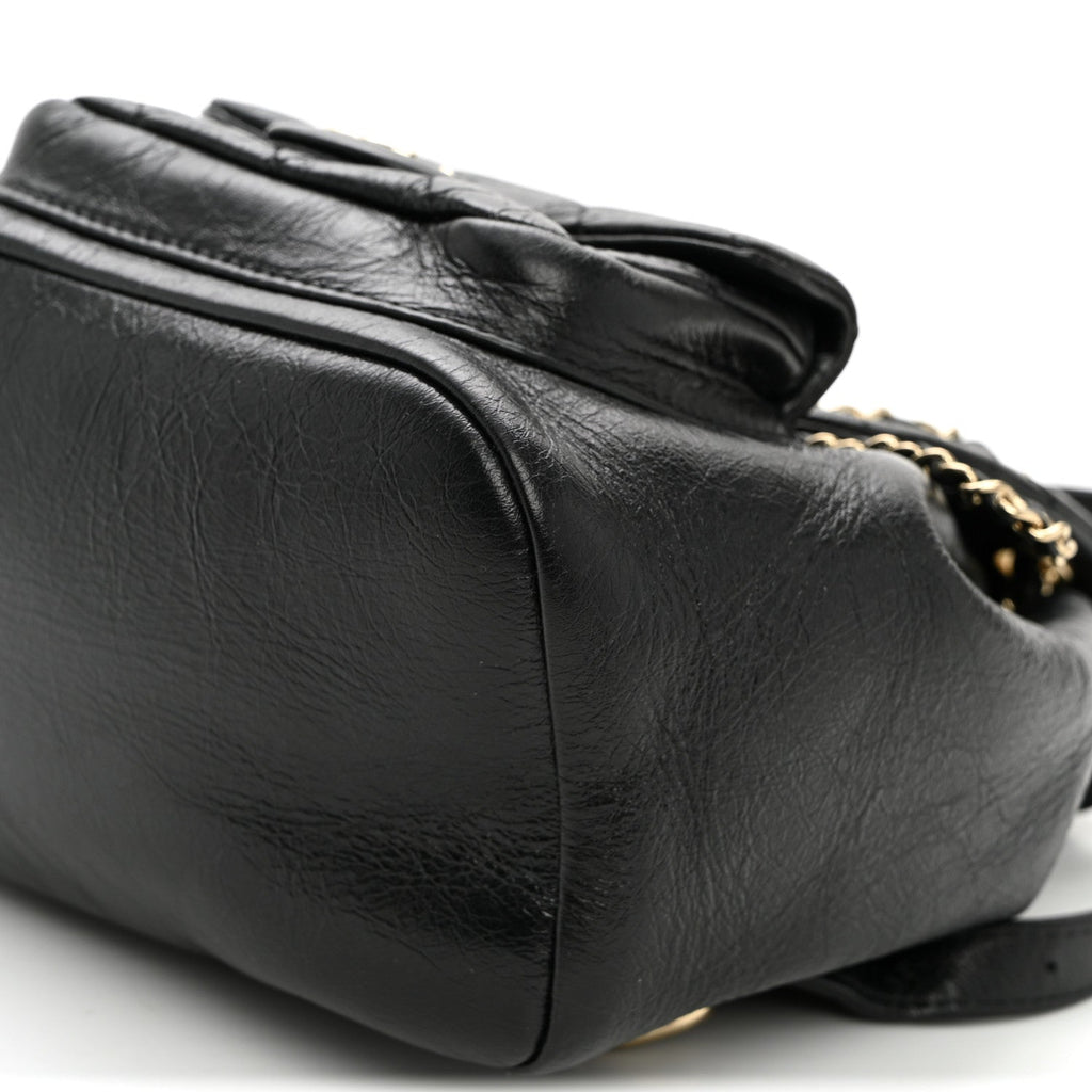 Glazed Aged Calfskin Quilted Small Duma Drawstring Backpack Black