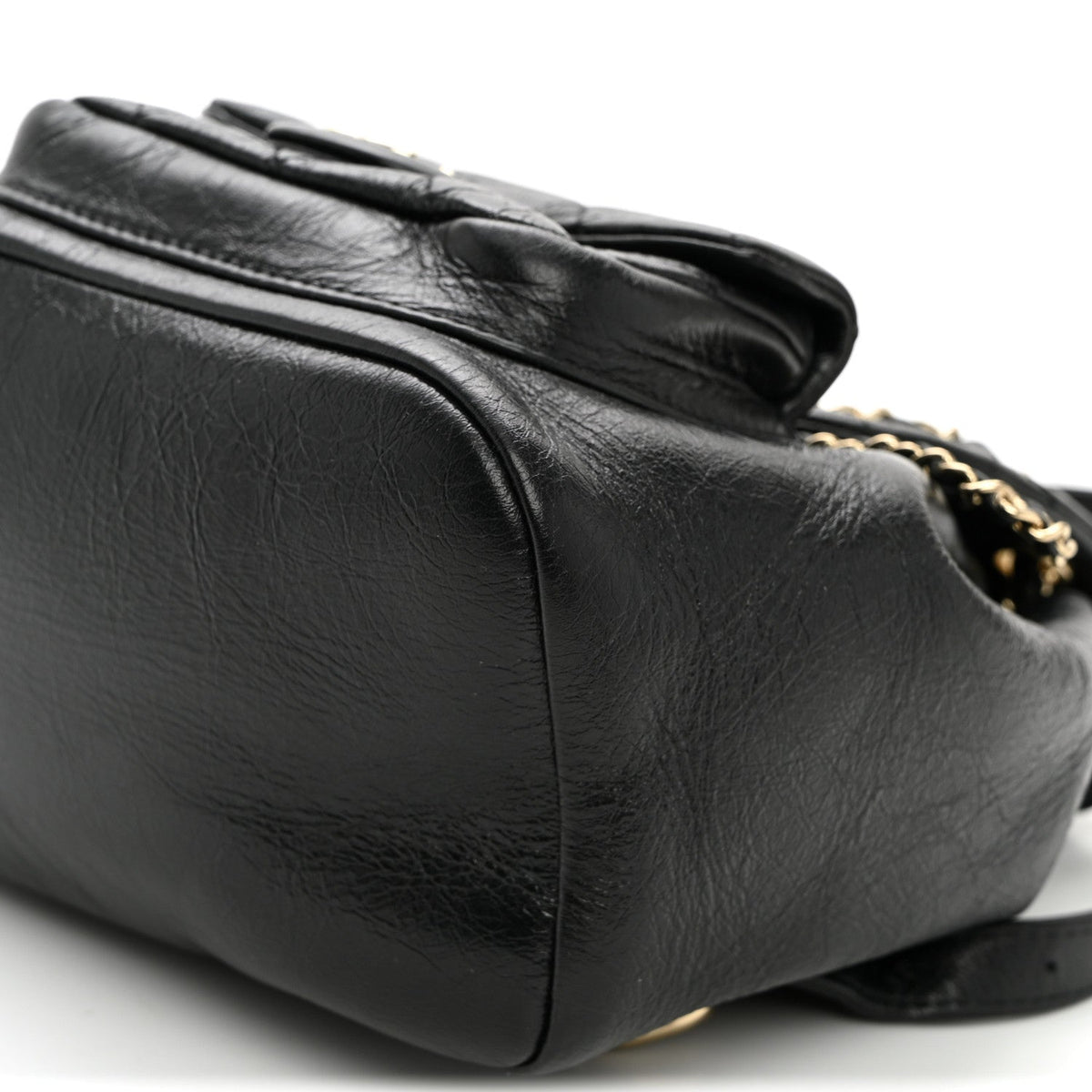 Glazed Aged Calfskin Quilted Small Duma Drawstring Backpack Black