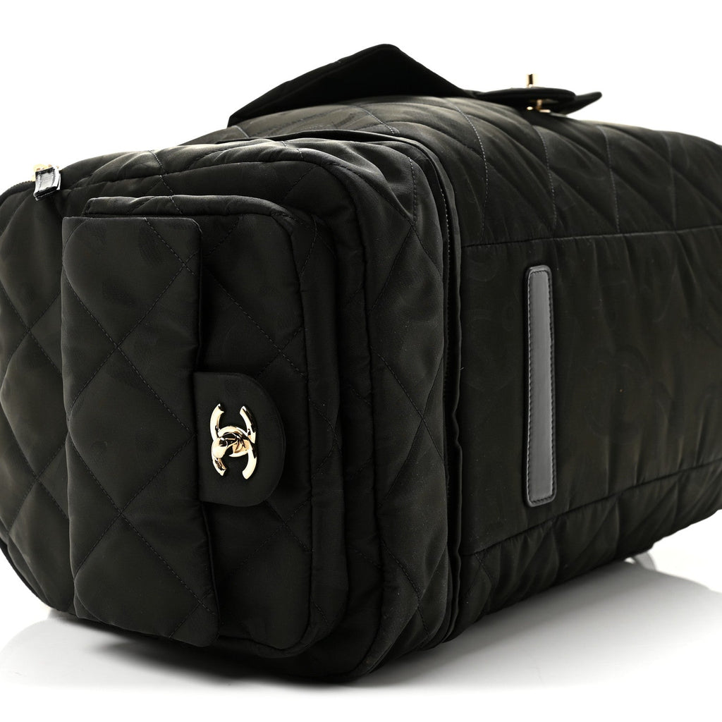 Nylon Calfskin Quilted Coco Neige Printed Convertible Duffle Backpack Black