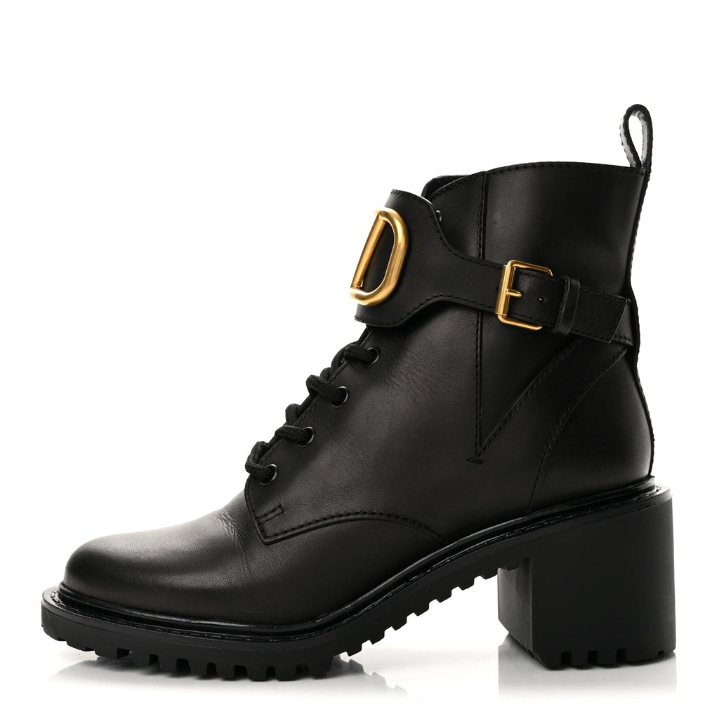 Calfskin Womens VLOGO 70mm Combat Boots 38.5 Black