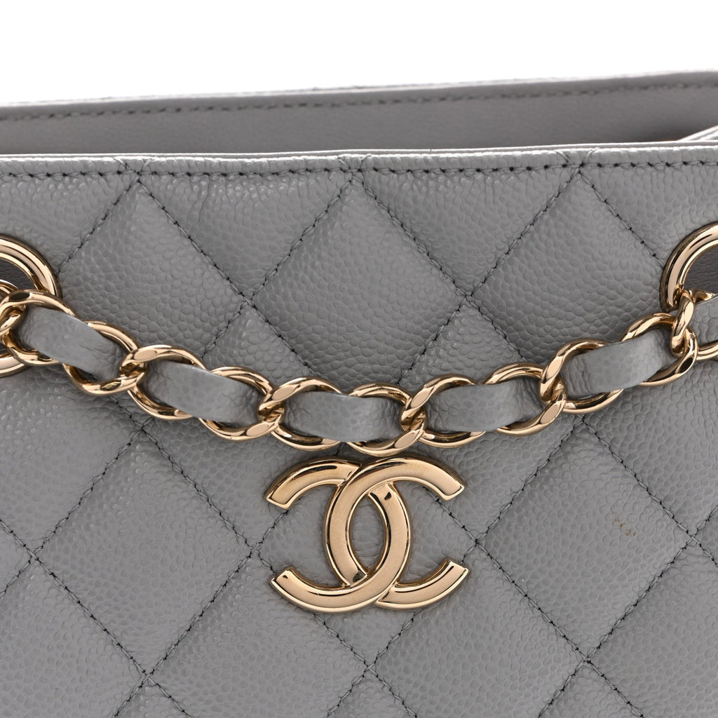 Caviar Quilted Mini Bucket Bag Grey