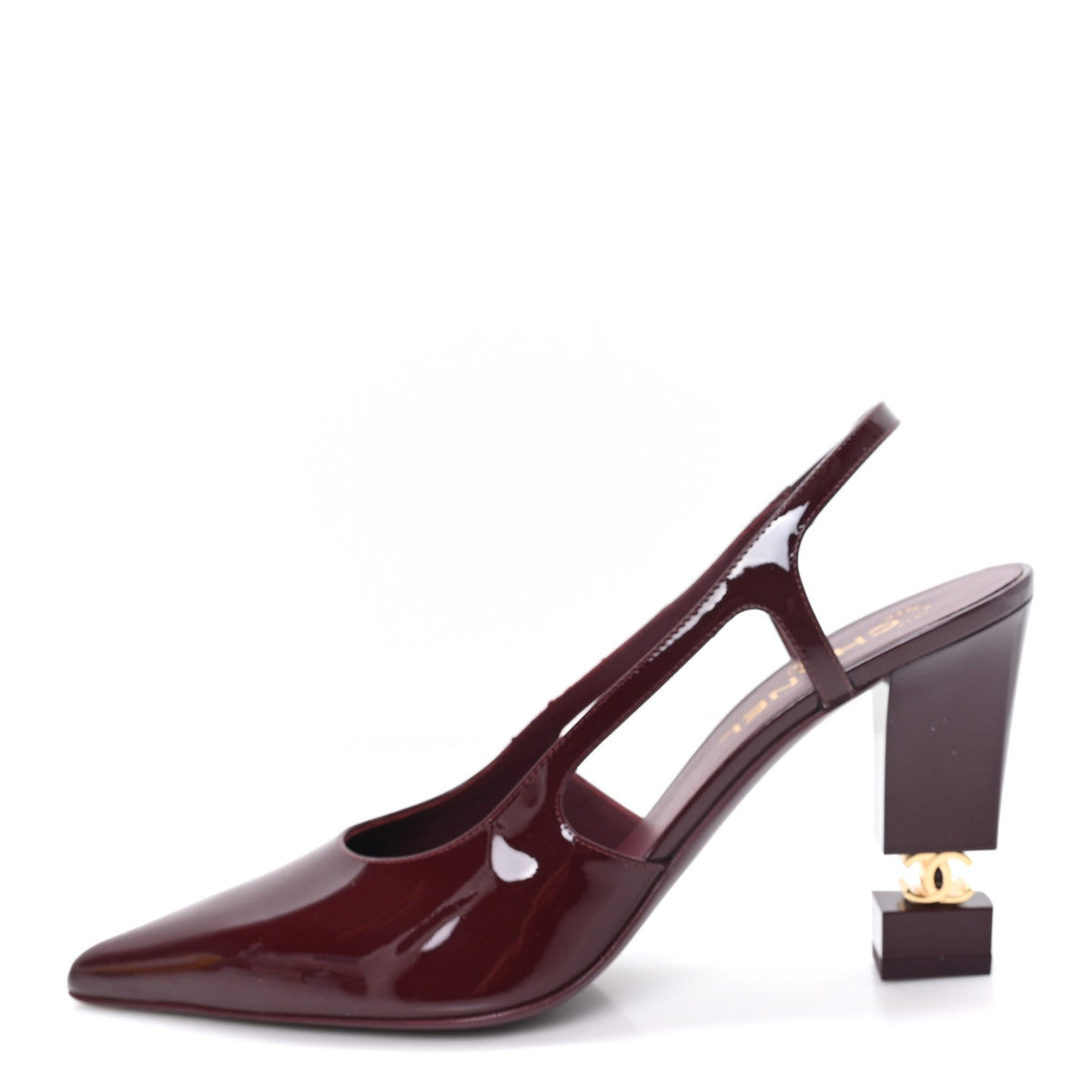 Patent Calfskin Slingback CC Cutout Pumps 40 Dark Burgundy