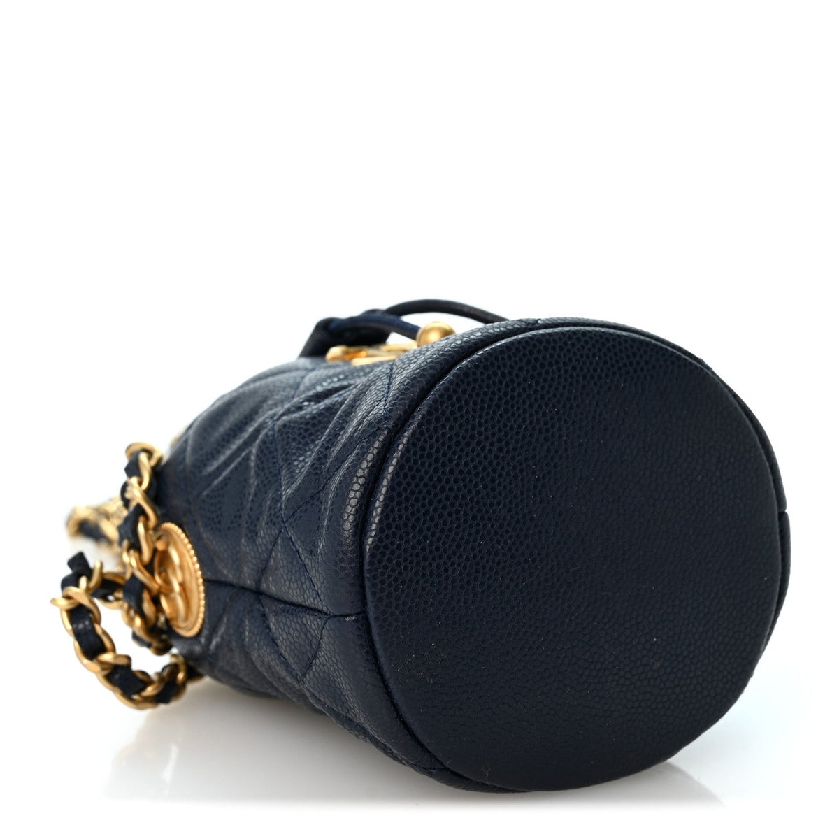 Caviar Quilted Twist Your Buttons Mini Bucket Bag Navy