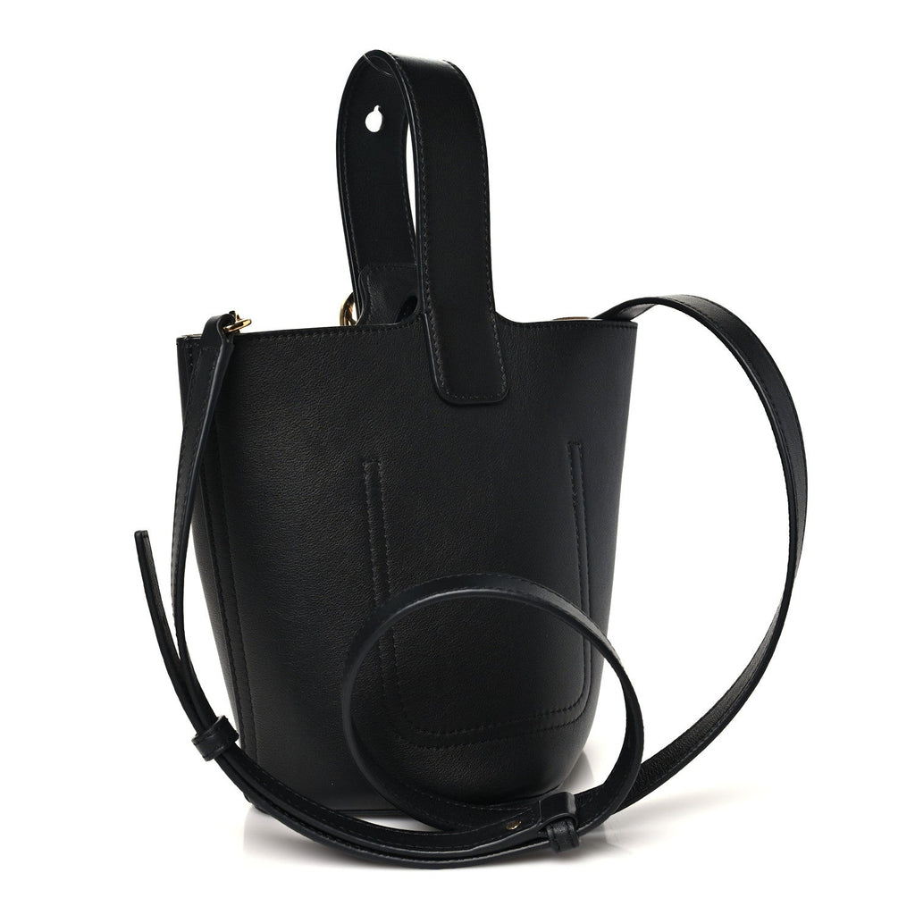 Soft Grained Calfskin Mini Pebble Bucket Bag Black