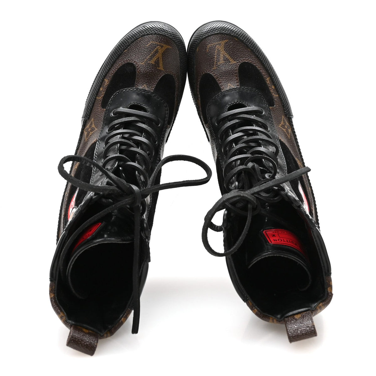 Suede Calfskin Monogram LV Black Heart Laureate Platform Desert Boots 37.5 Black