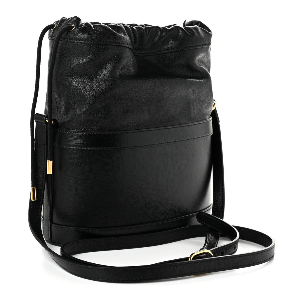 Azalea Sakai Calfskin Horsebit 1955 Drawstring Bucket Bag Black