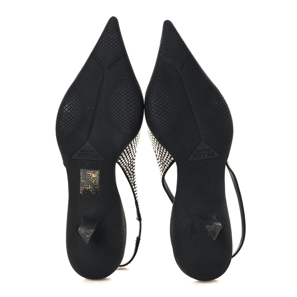 Satin Crystal Logo 45mm Slingback Pumps 38.5 Cristal