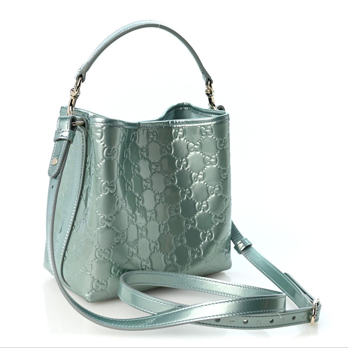GG Supreme Monogram Emblem Mini Bucket Bag Light Blue
