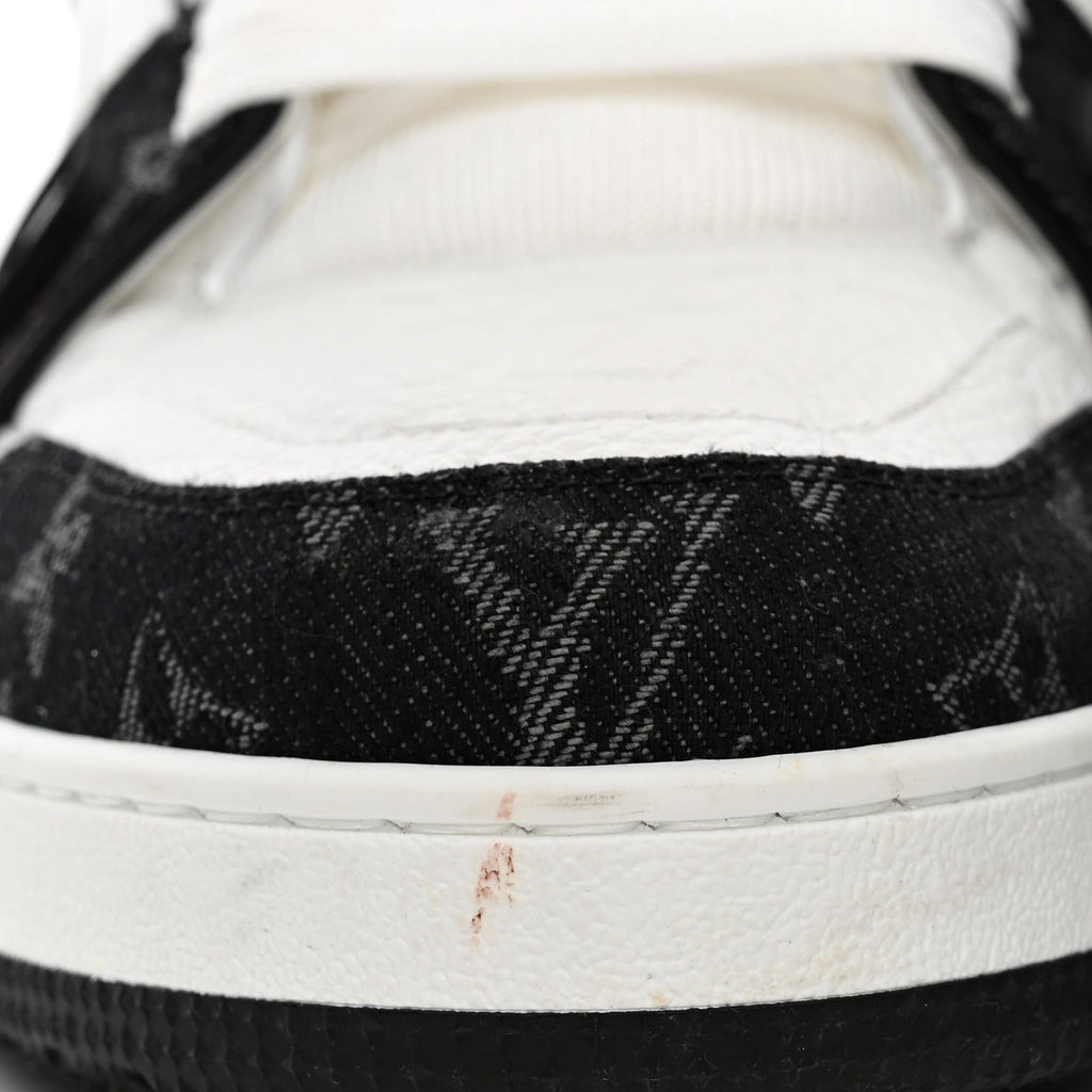 Calfskin Embossed Monogram Denim Mens LV Trainer Sneakers 10 Black