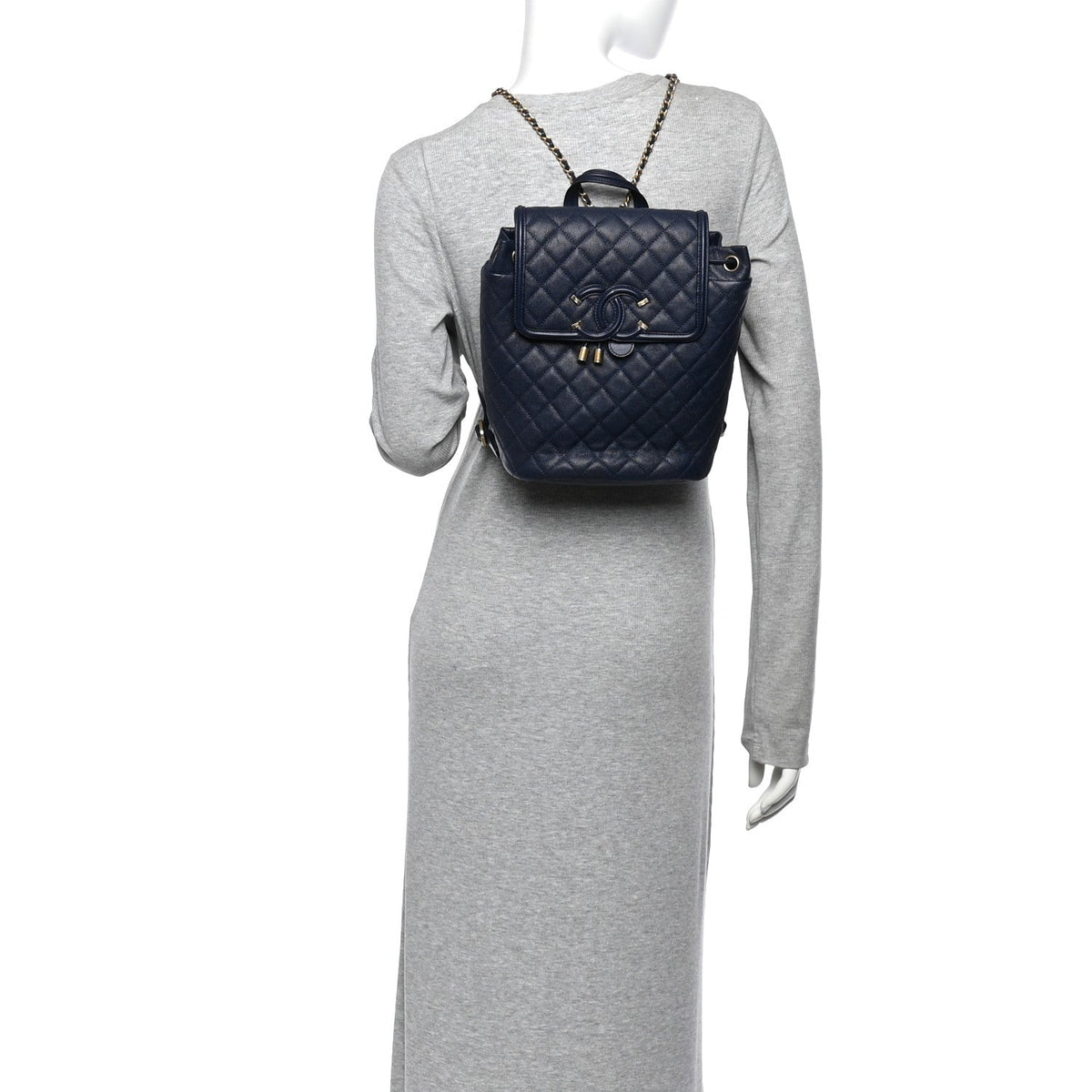 Caviar Quilted Filigree Backpack Navy