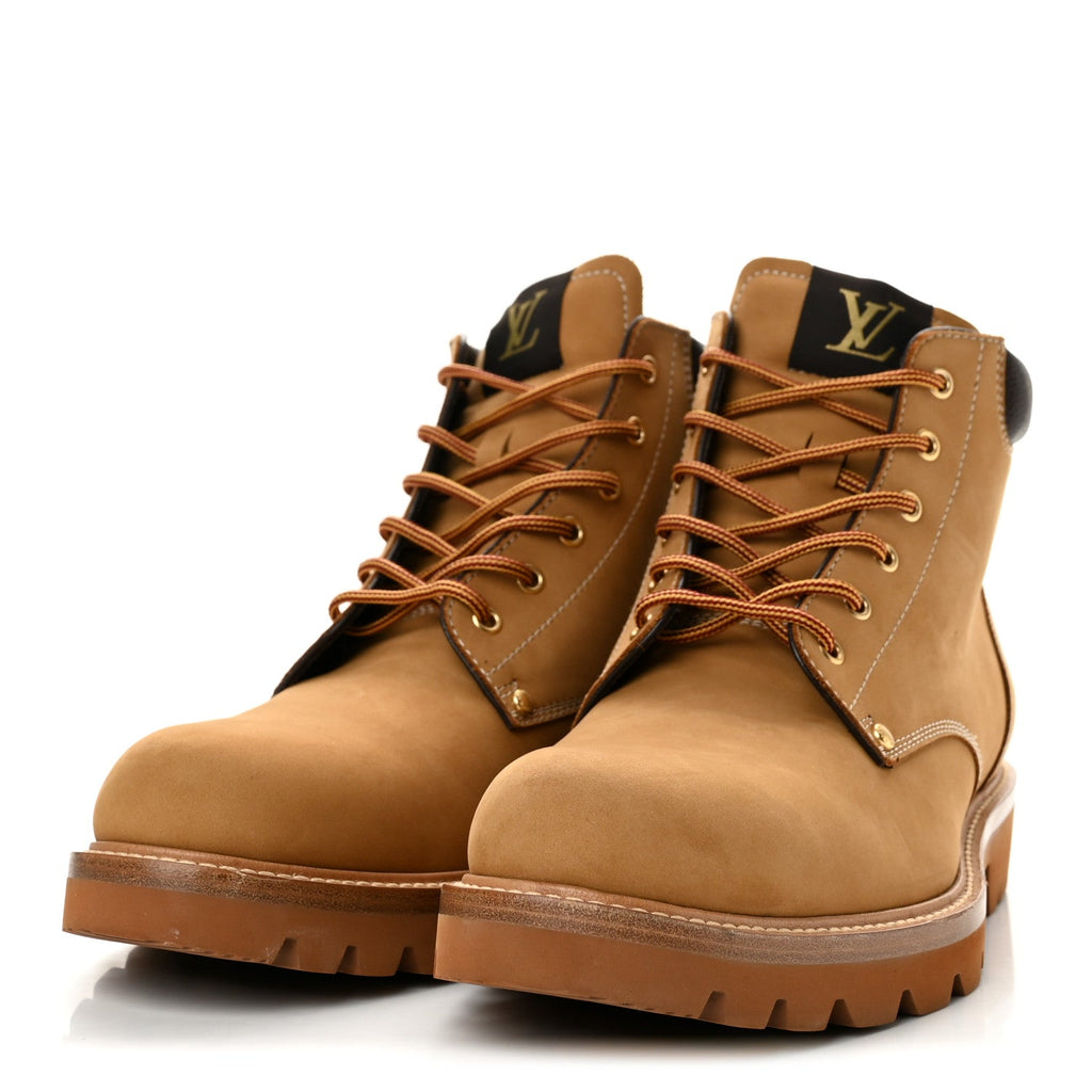 Nubuck Calfskin Monogram Mens Oberkampf Ankle Boots Beige