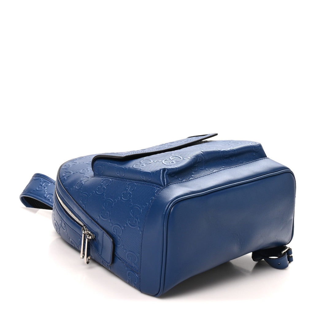 Calfskin GG Tennis Embossed Backpack Intense Metal Blue Black